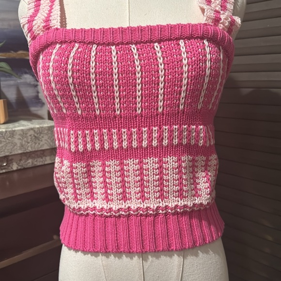 NWOT Woman's Lush Pink & White Stripe Sweater Tank Top. Size Small - Picture 3 of 6